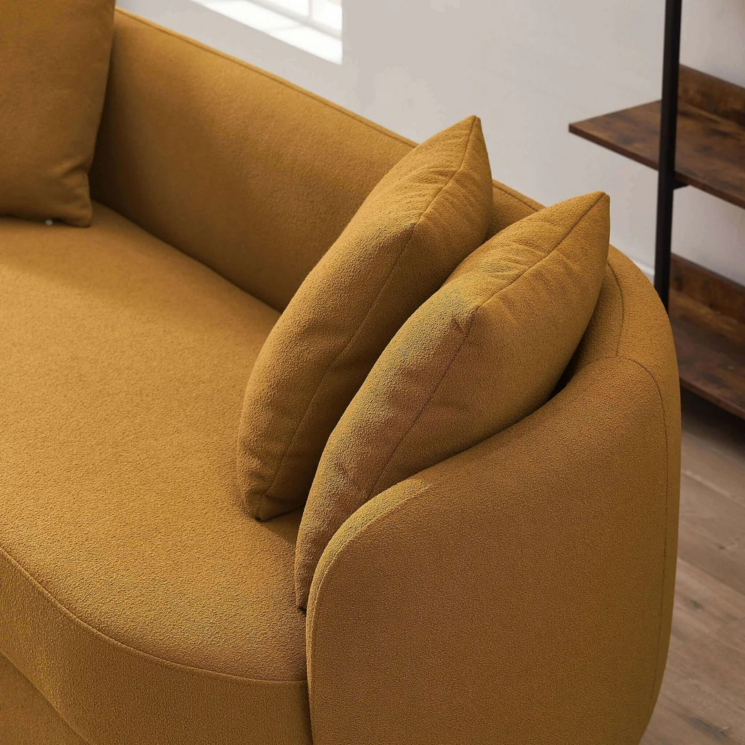 Dylan Modern French Gold Boucle Sofa Closeup.