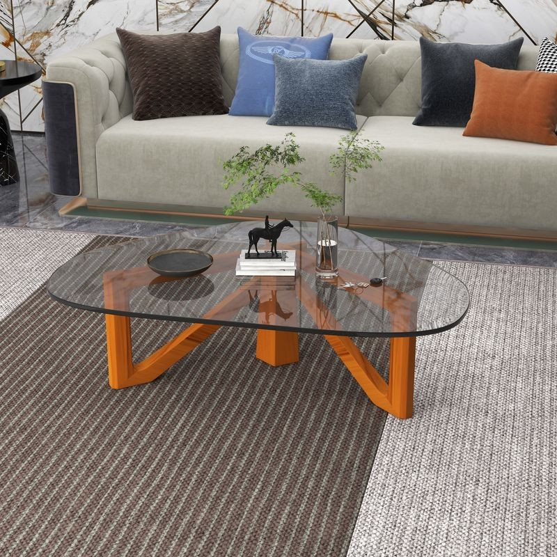LeisureMod Imperial Triangle Coffee Table Light Walnut Reverse View.