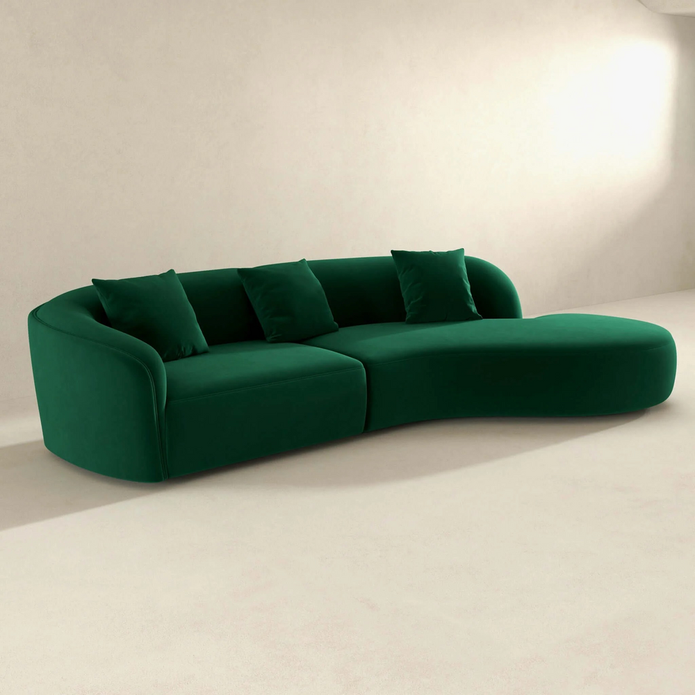 Elijah Dark Green Japandi Style Curvy Sectional Sofa 126" Photo.