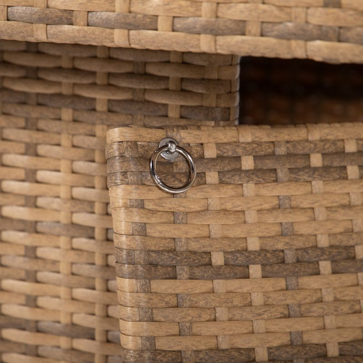 LeisureMod Mace Wicker Patio Modern Propane Fire Pit Table Light Brown Drawer.