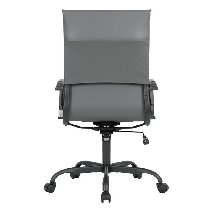 LeisureMod Harris Leather Home High-Back Office Chair in Grey with Black Frame Back View.