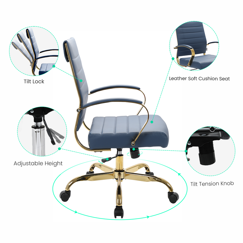 Office chair with features highlighted on a white background.