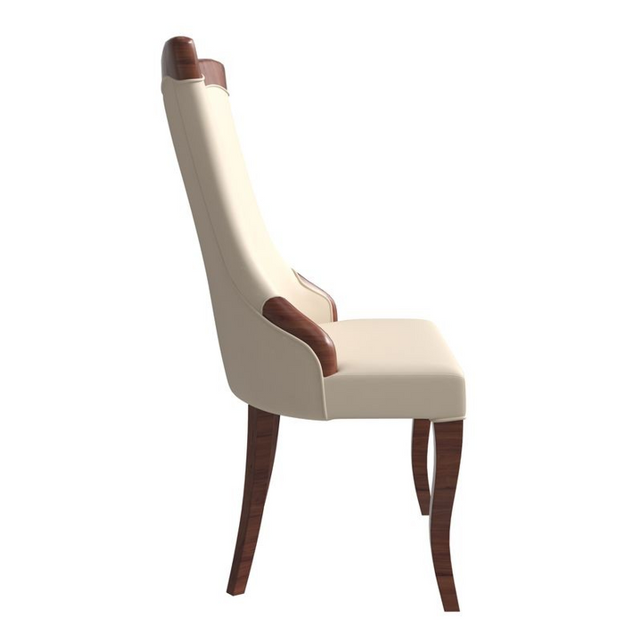 LeisureMod Novara Collection Modern Wooden Dining Chair in Light Toupe Side View.