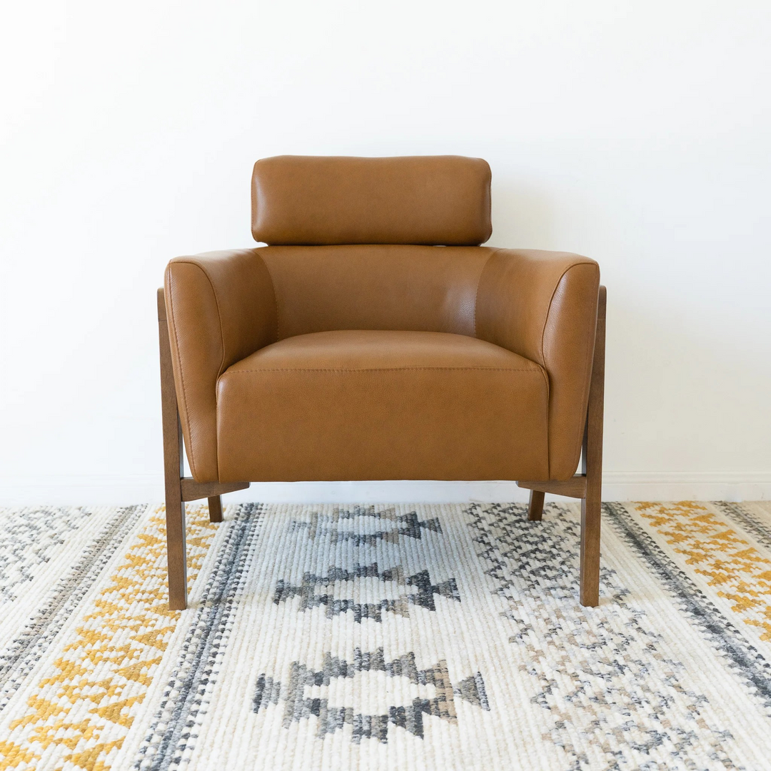 Kayson Tan Leather Lounge Chair Front View.