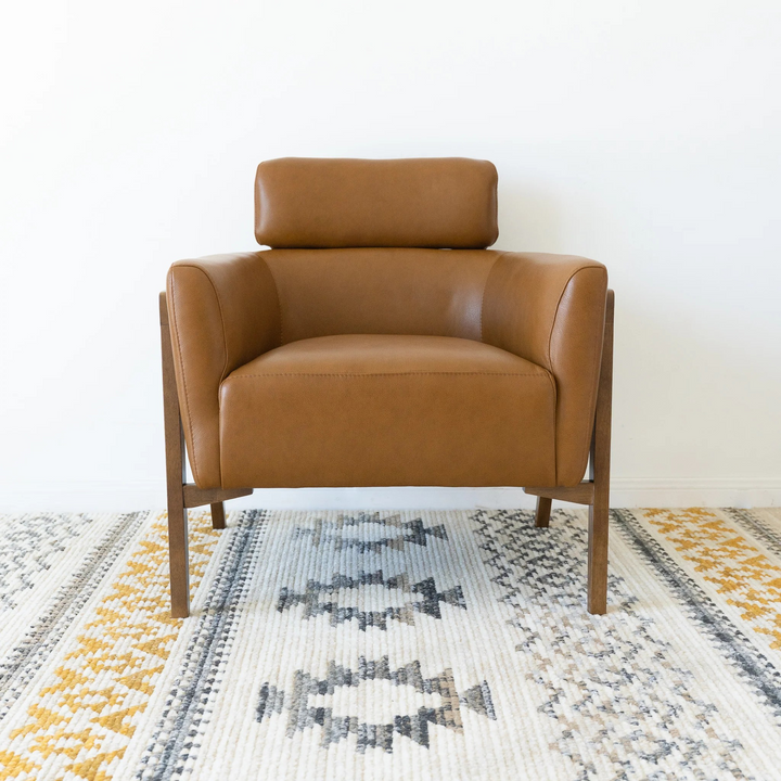 Kayson Tan Leather Lounge Chair Front View.