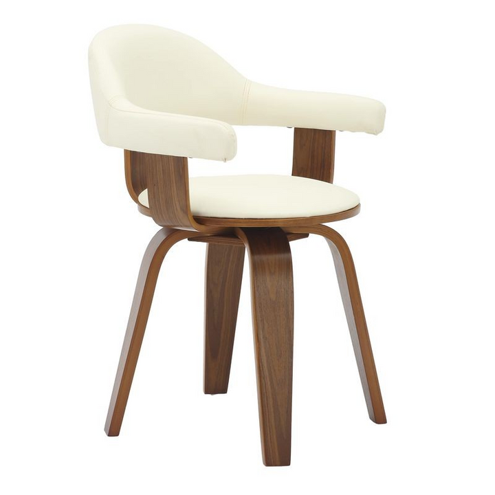 Modern Wooden Dining Chair with Walnut Color Frame in White from the Brivo Collection Front Angle.