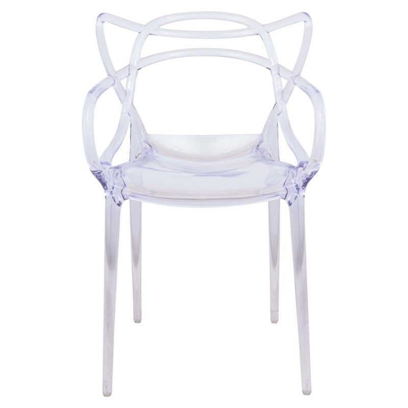 LeisureMod Milan Modern Wire Design Chair Clear Front View.