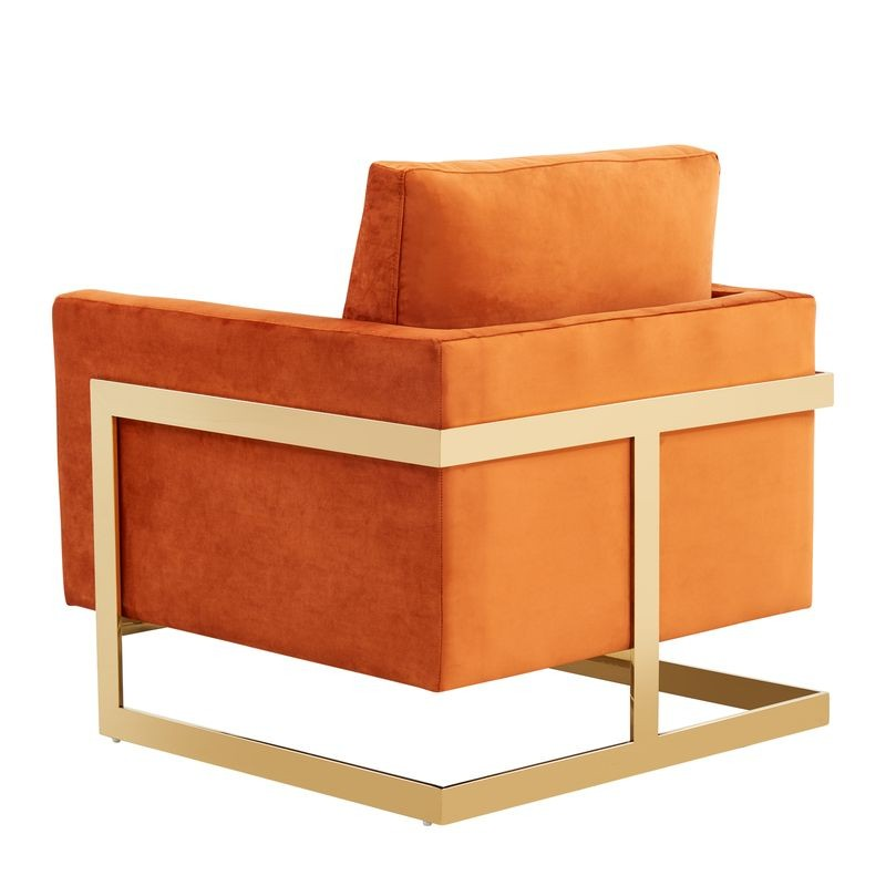 Lincoln Velvet Accent Armchair with Gold Frame Orange Marmalade Back View
