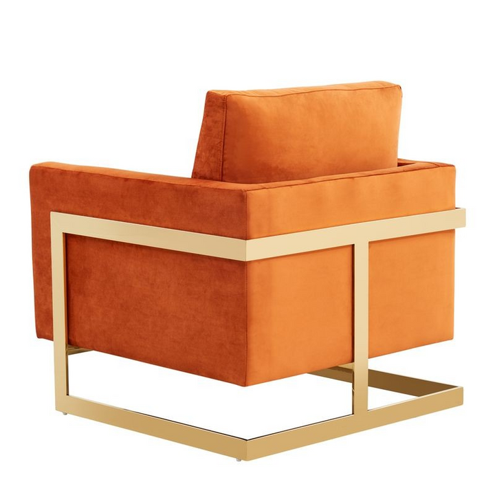 Lincoln Velvet Accent Armchair with Gold Frame Orange Marmalade Back View