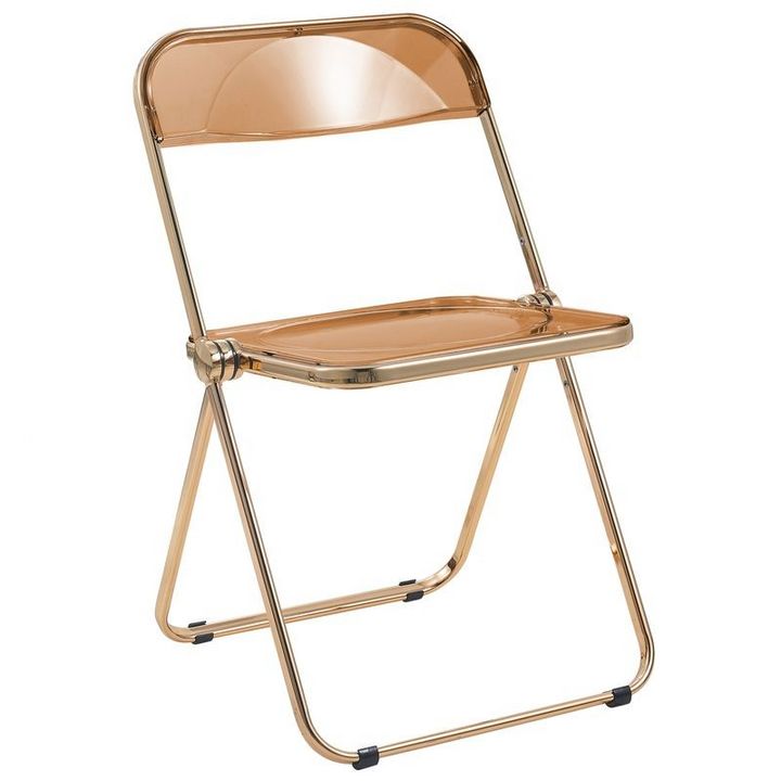 LeisureMod Lawrence Acrylic Folding Chair with Gold Metal Frame Tangerine