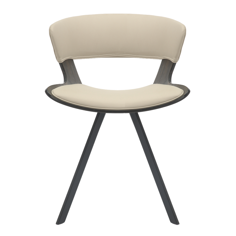 LeisureMod Wooden Dining Chair Modern Style Nymia Collection Walnut Glazed Color in Light Taupe Front View.