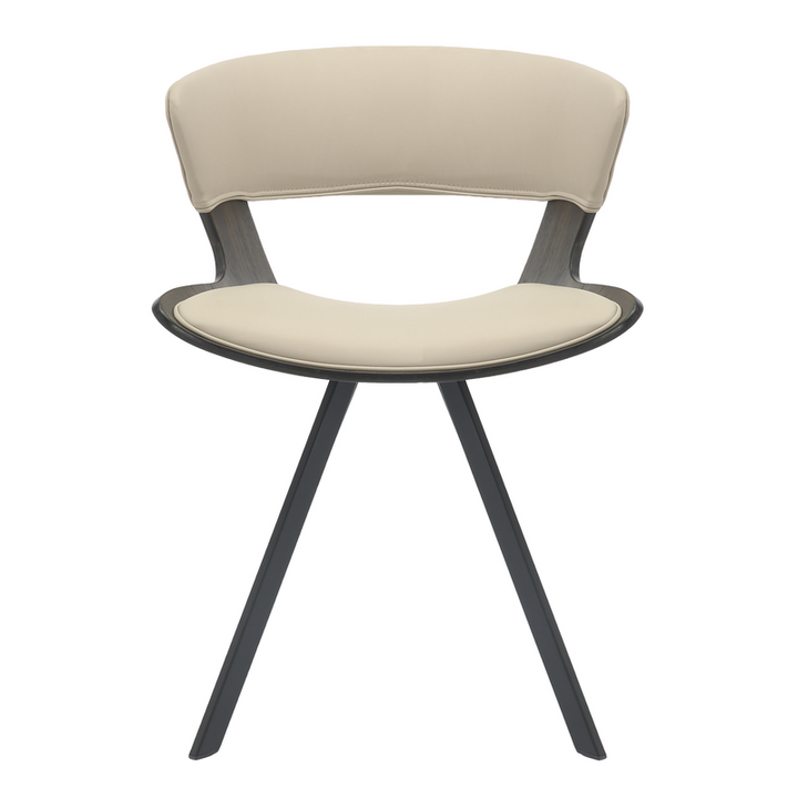 LeisureMod Wooden Dining Chair Modern Style Nymia Collection Walnut Glazed Color in Light Taupe Front View.