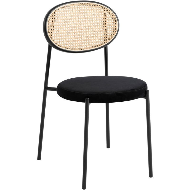 LeisureMod Euston Modern Wicker Dining Chair with Velvet Round Seat Black