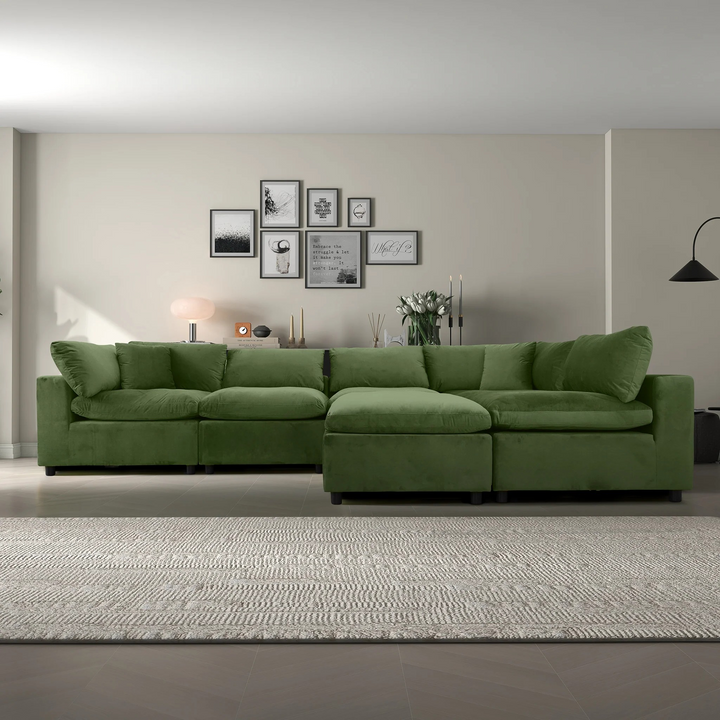 Hayward Olive Green Velvet Modular Sectional Sofa Image.
