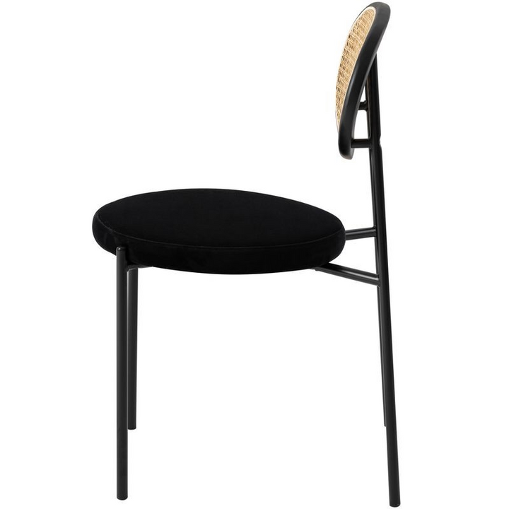 LeisureMod Euston Modern Wicker Dining Chair with Velvet Round Seat Black Side View.