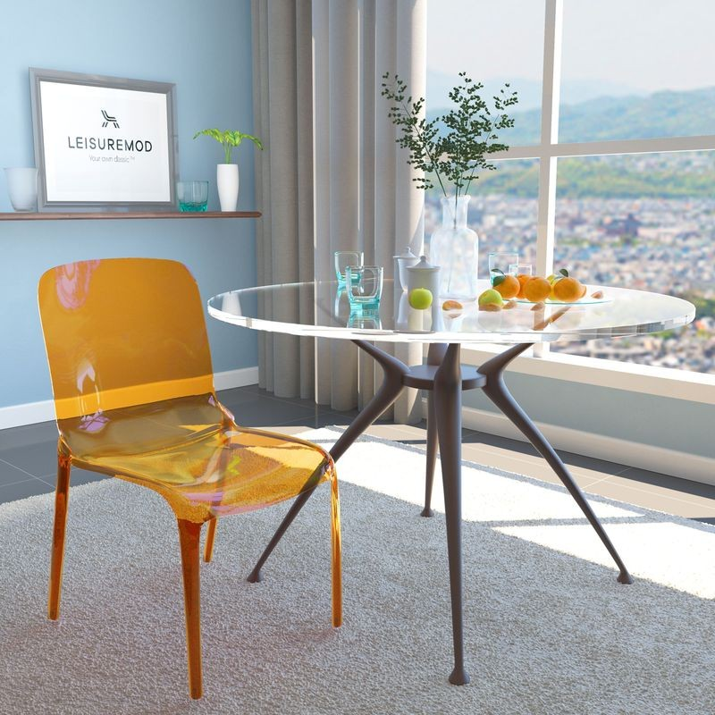 LeisureMod Murray Modern Dining Chair Orange at Table.