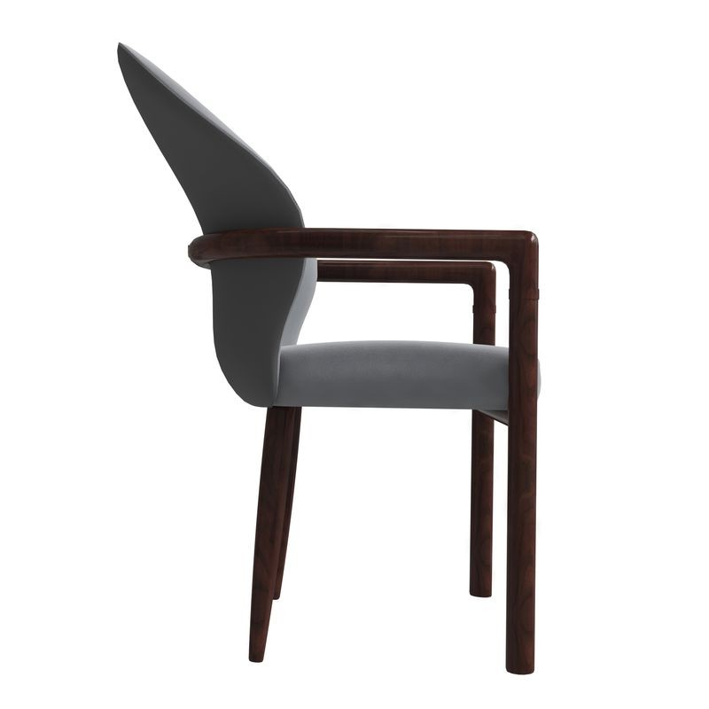 LeisureMod Opaline Series Elegant Wooden Dining Chair in Two-Tone Grey Side View.