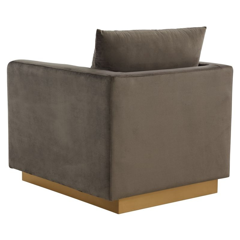 LeisureMod Nervo Velvet Accent Armchair with Gold Frame Dark Grey Back View.