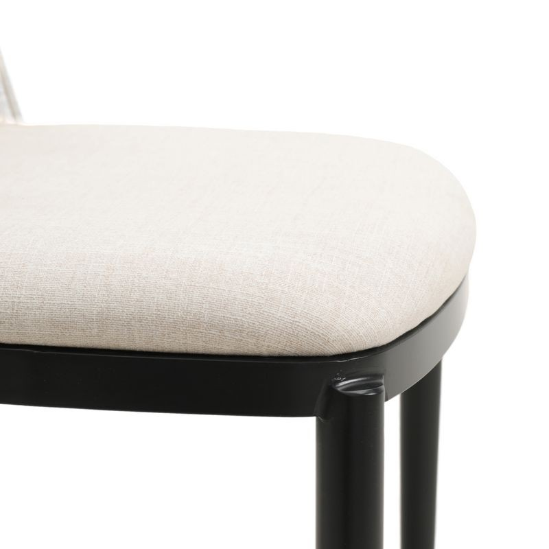 LeisureMod Tule Mid-Century Modern Fabric Dining Side Chair with Powder-Coated Steel Frame Walnut/Beige Closeup.