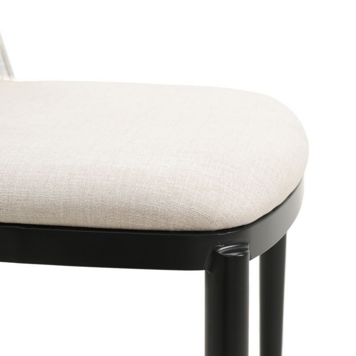 LeisureMod Tule Mid-Century Modern Fabric Dining Side Chair with Powder-Coated Steel Frame Walnut/Beige Closeup.