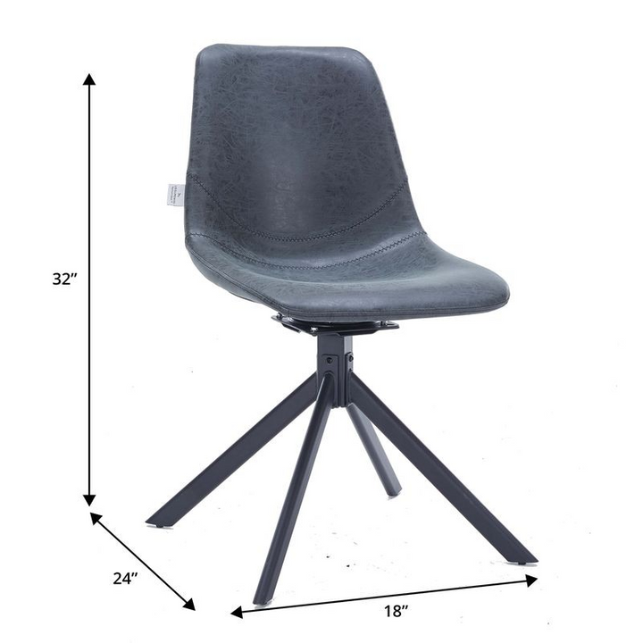 Gray chair with black legs and dimensions labeled on a white background.