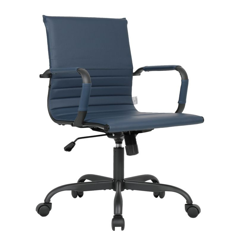 LeisureMod Harris Leather Office Chair in Blue with Black Frame