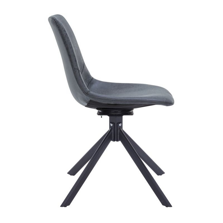 LeisureMod Markley Modern Leather Swivel Dining Chair With Metal Legs in Black Side View.