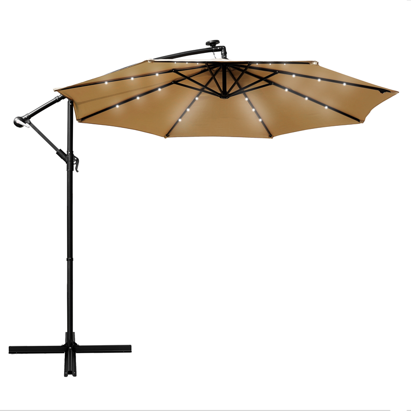 LeisureMod Willry Modern Outdoor 10 Ft Offset Cantilever Hanging Patio Umbrella with Solar Powered LED Beige