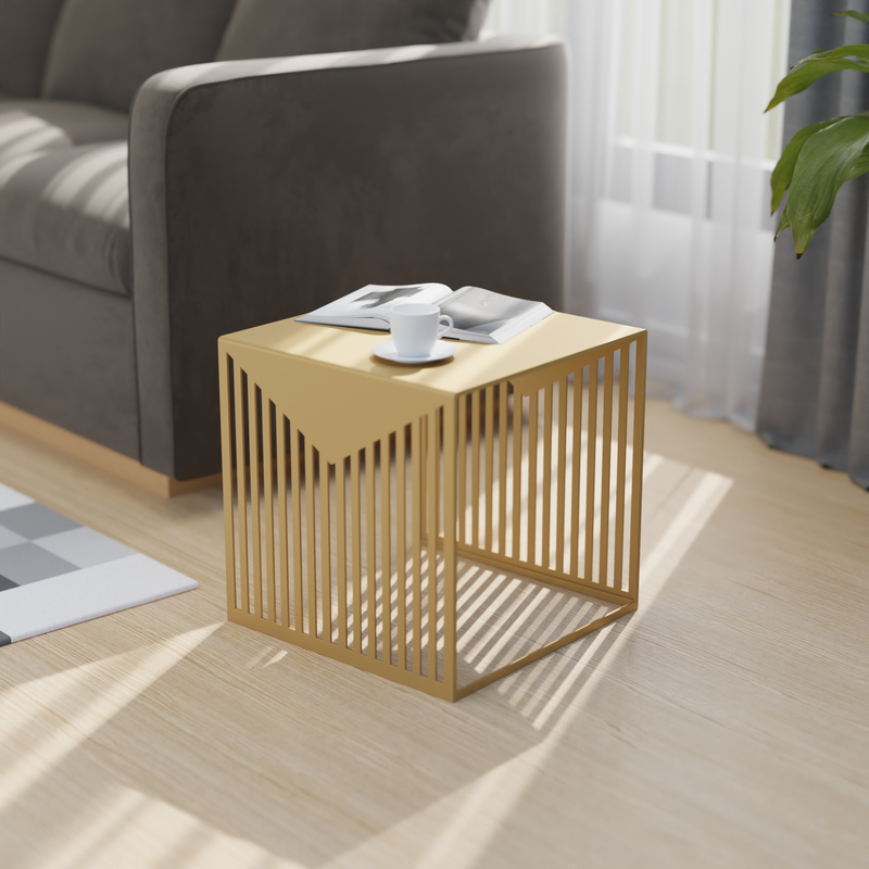 LeisureMod Cisco Modern Square Steel Side Table with Powder Coated Finish Gold
