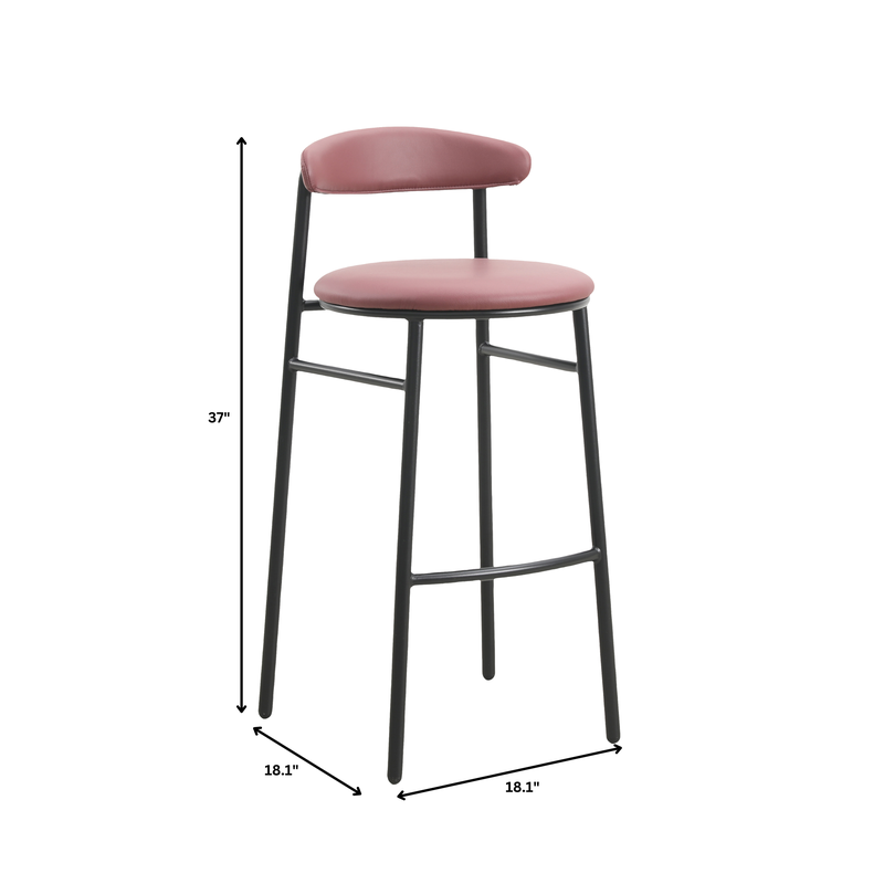 LeisureMod Lume Collection Modern Bar Stool in Burgundy Dimensions.