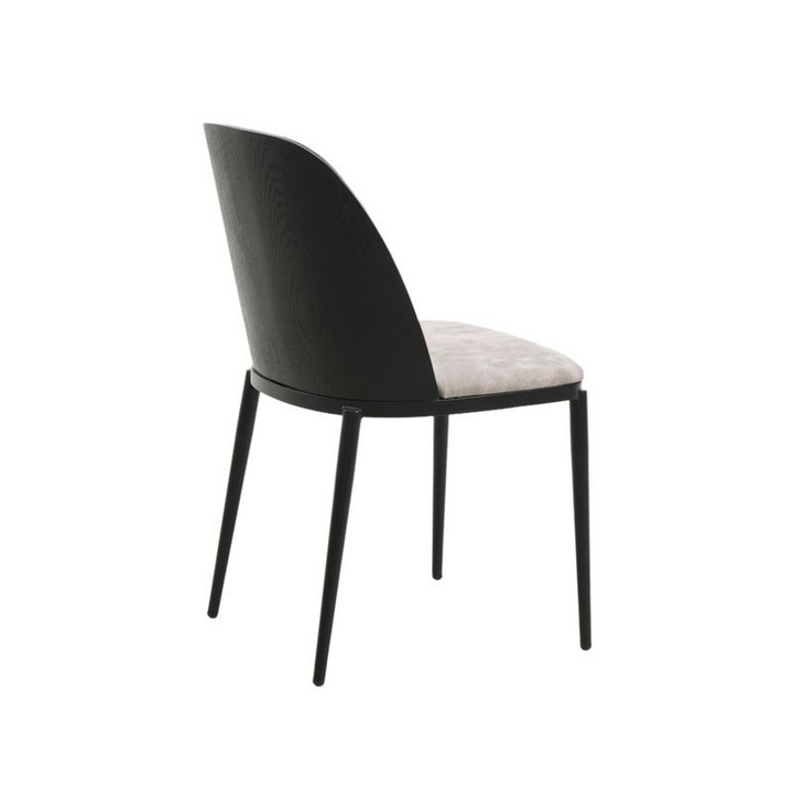 LeisureMod Tule 7-Piece Dining Set in Steel Frame with 6 Upholstered Seat Dining Chairs and 71" Oval Dining Table with MDF Tabletop Black/White Back of Chair.